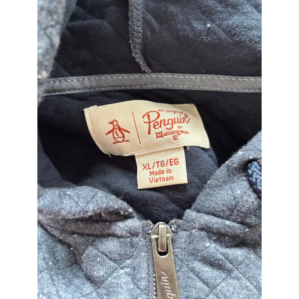 Original Penguin Mens Quilted Full Zip Hoodie Navy Blue XL Sweatshirt Flecked - Picture 3 of 3